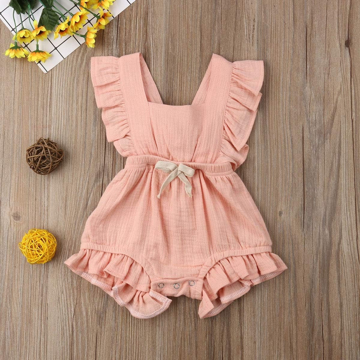 Toddler Baby Girl Ruffled Rompers Sleeveless Cotton Romper Bodysuit Jumpsuit Clothes