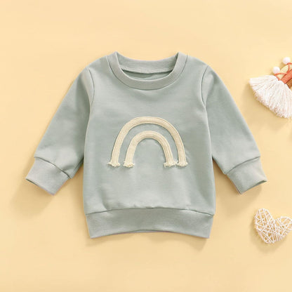 Toddler Baby Boy Girl Pullover Sweatshirt Long Sleeve Solid Color Rainbow Embroidery Blouse Top Fall Winter Clothes