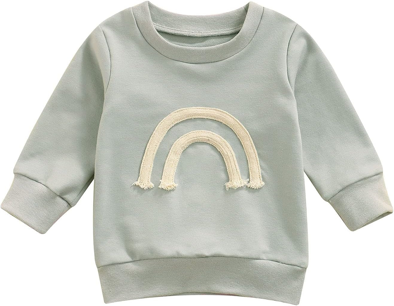 Toddler Baby Boy Girl Pullover Sweatshirt Long Sleeve Solid Color Rainbow Embroidery Blouse Top Fall Winter Clothes